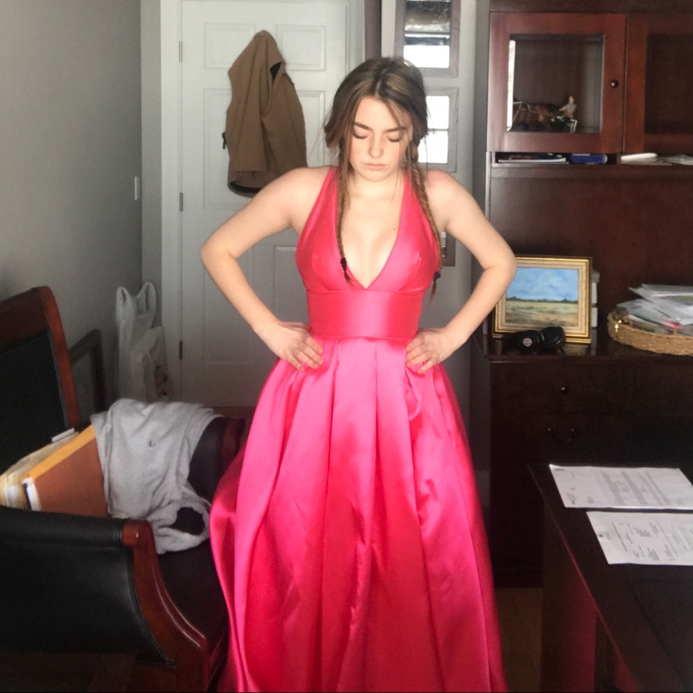 Macduggal pink ball gown style prom dress